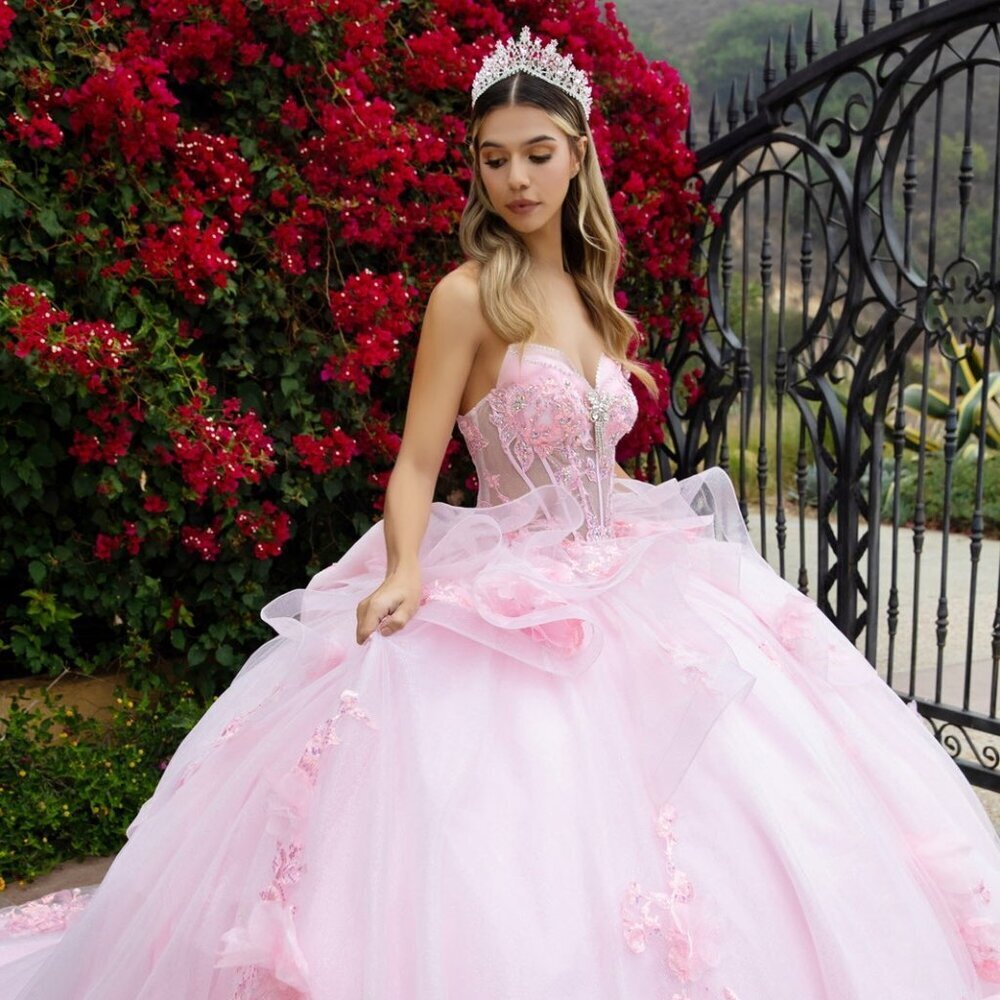 New Elegant Strapless Floral Long Tulle Ball Gown w/ Beads Embroidery GL3549